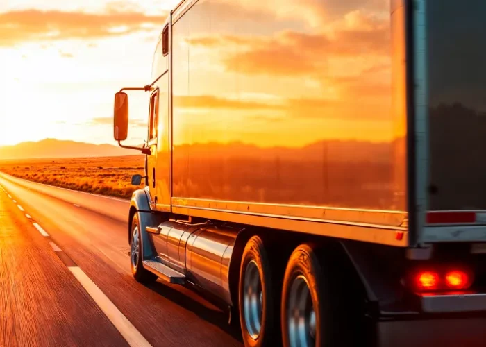 Transporte seguro de mercancías por carretera con flota de camiones moderna
